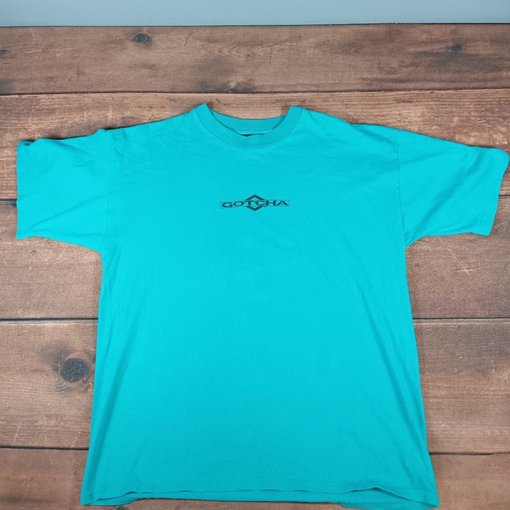 Gotcha T Shirt Teal Short Sleeve Graphic Print Cotton Made USA Mens XL